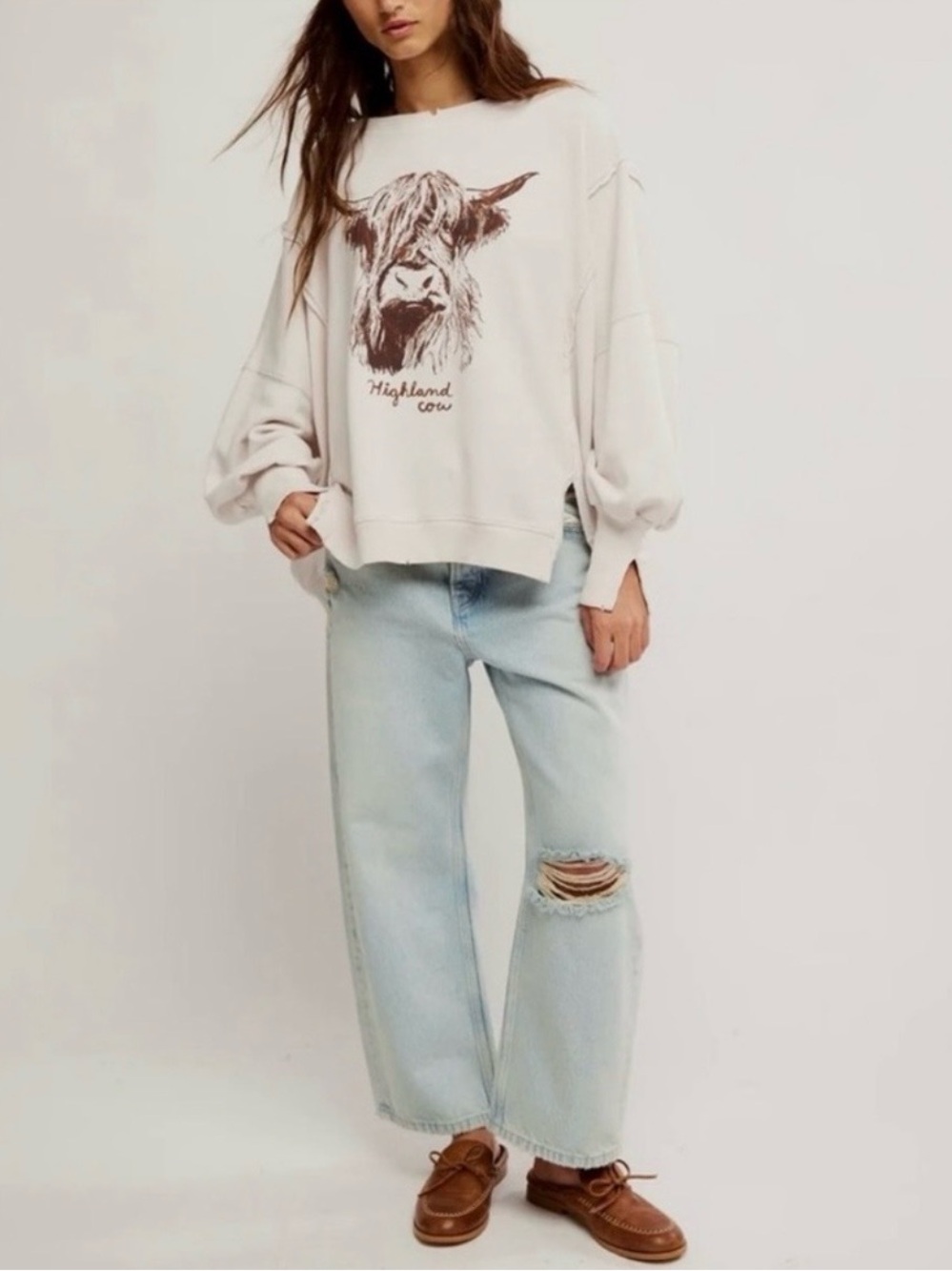 Free People Cream Highland Cow Sweatshirt